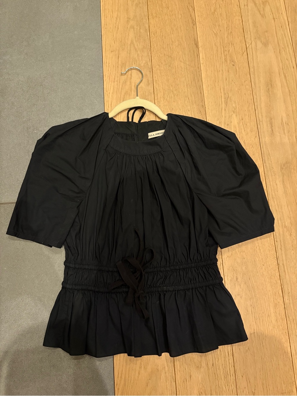 Ulla Johnson Black Puff Sleeve Drawstring Waist Blouse